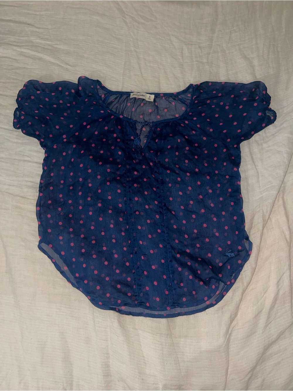 abercrombie kids Navy Top with Pink Polka Dots